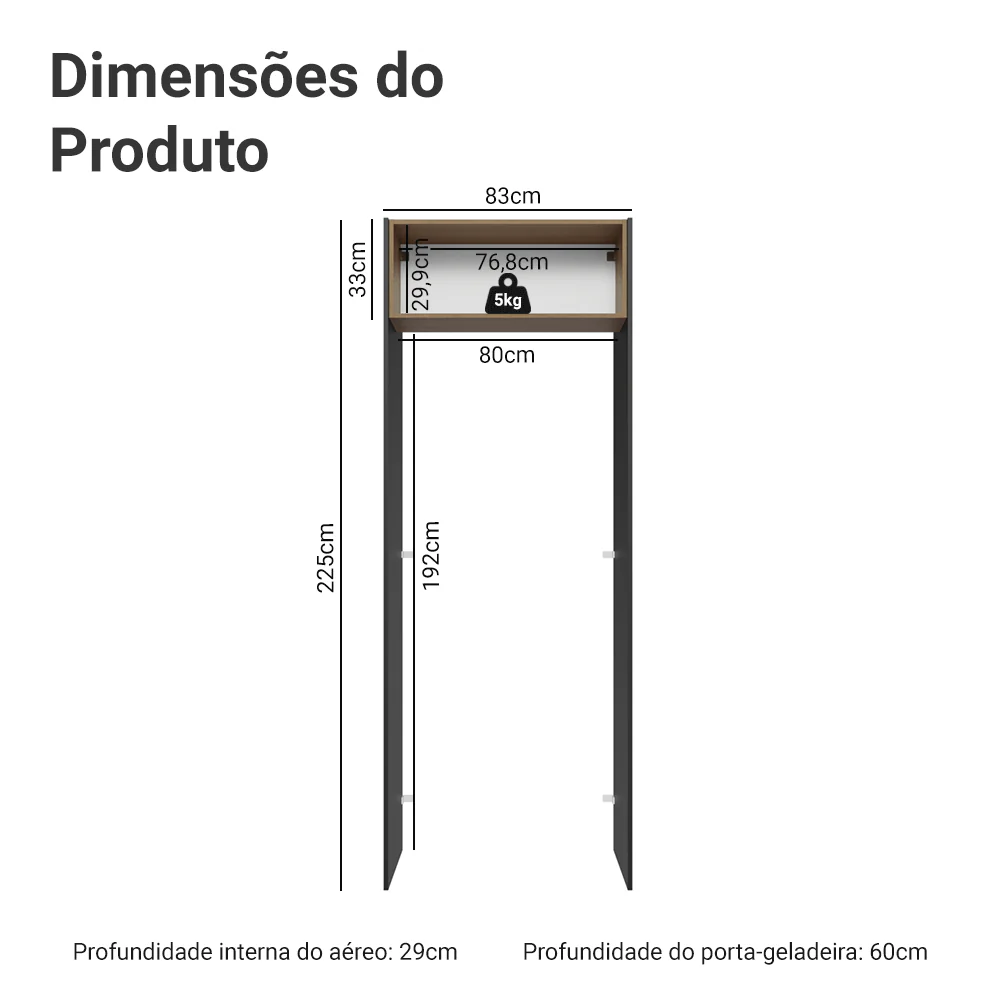 Porta-Geladeira 83 cm 1 Porta Basculante Preto/Rustic/Preto Glamy Madesa - Image 2