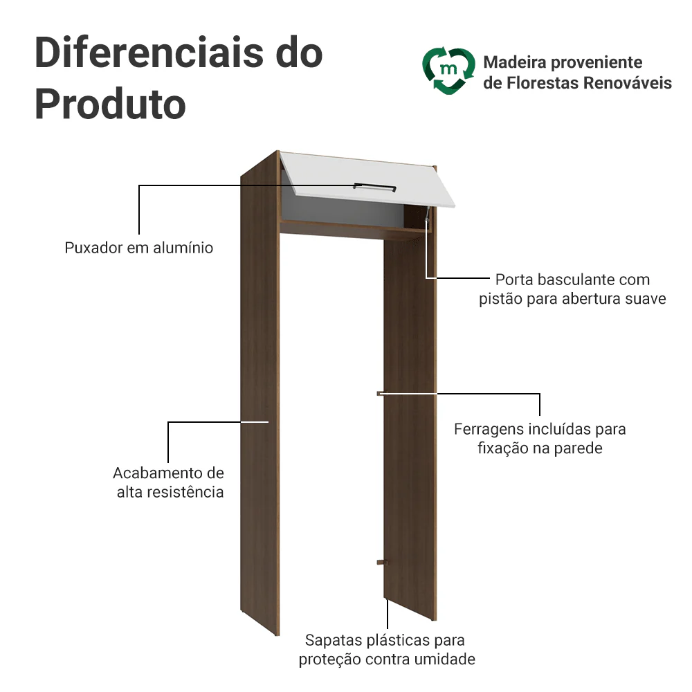 Porta-Geladeira 83 cm 1 Porta Basculante Rustic/Branco Agata Madesa - Image 3