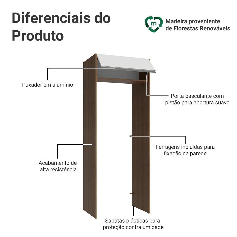 Porta-Geladeira 83 cm 1 Porta Basculante Rustic/Branco Glamy Madesa - Image 3
