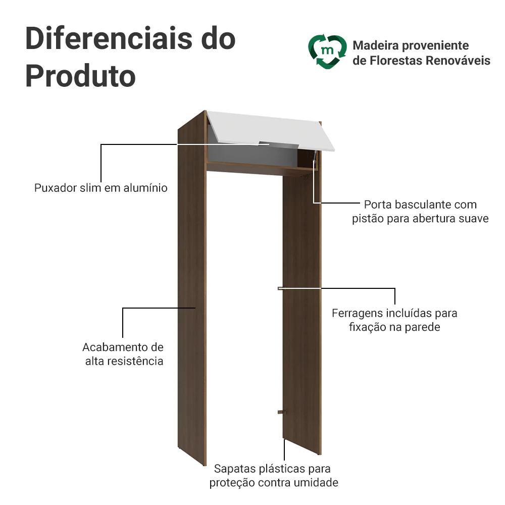 Porta-Geladeira 83 cm 1 Porta Basculante Rustic/Branco Stella Madesa - Image 3
