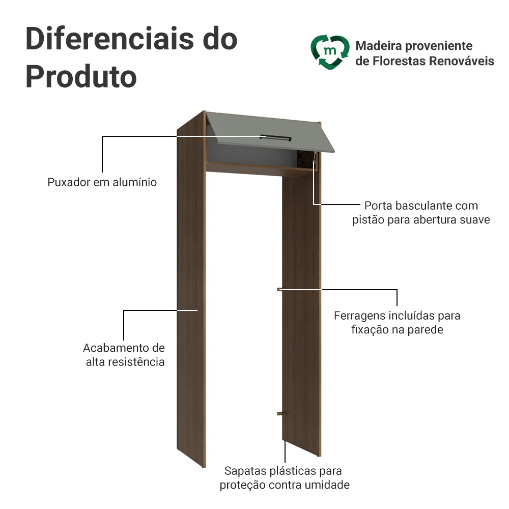 Porta-Geladeira 83 cm 1 Porta Basculante Rustic/Cinza Agata Madesa - Image 3