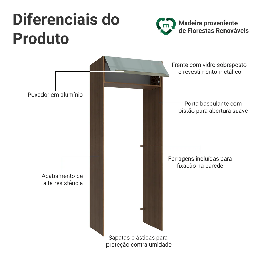 Porta-Geladeira 83 cm 1 Porta Basculante Rustic/Cinza Lux Madesa - Image 3