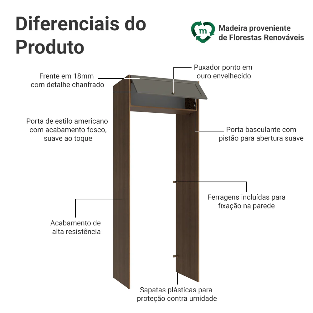 Porta-Geladeira 83 cm 1 Porta Basculante Rustic/Cinza Vik Madesa - Image 3
