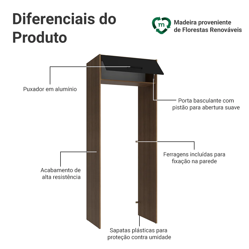 Porta-Geladeira 83 cm 1 Porta Basculante Rustic/Preto Agata Madesa - Image 3
