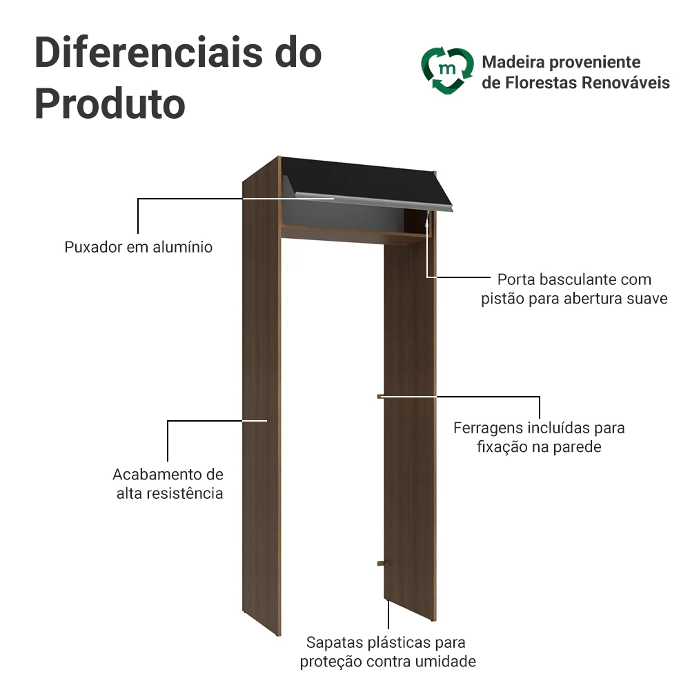 Porta-Geladeira 83 cm 1 Porta Basculante Rustic/Preto Glamy Madesa - Image 3
