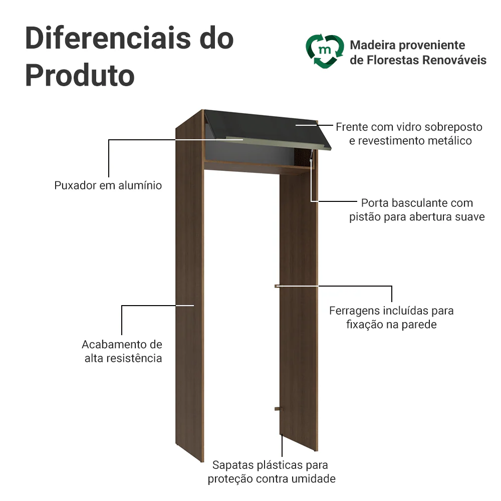 Porta-Geladeira 83 cm 1 Porta Basculante Rustic/Preto Lux Madesa - Image 3