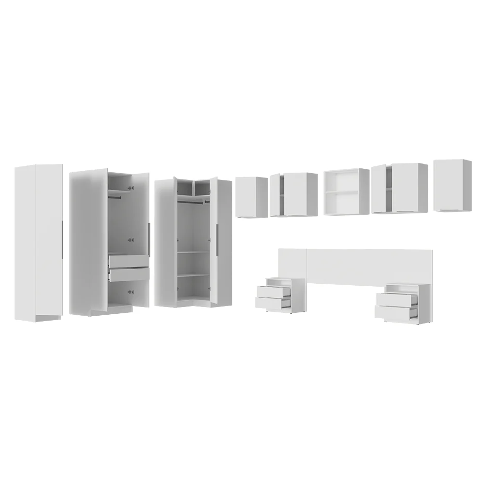 Quarto Completo Casal de Canto 580 cm com Mesa de Cabeceira Branco Neo Madesa - Image 11