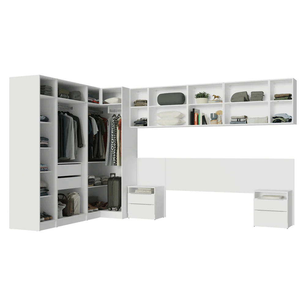 Quarto Completo Casal de Canto 580 cm com Mesa de Cabeceira Branco Neo Madesa - Image 5
