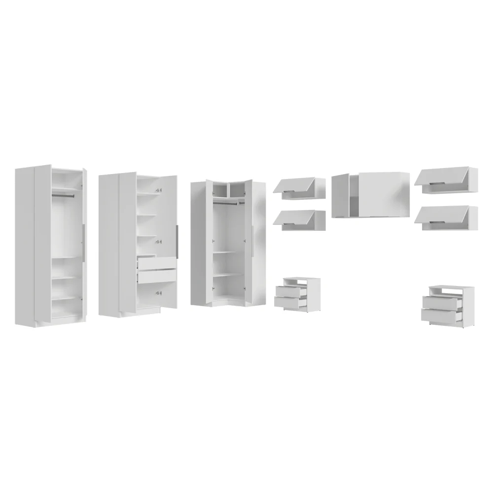 Quarto Completo Casal de Canto 610 cm com Mesa de Cabeceira Branco Neo Madesa - Image 11