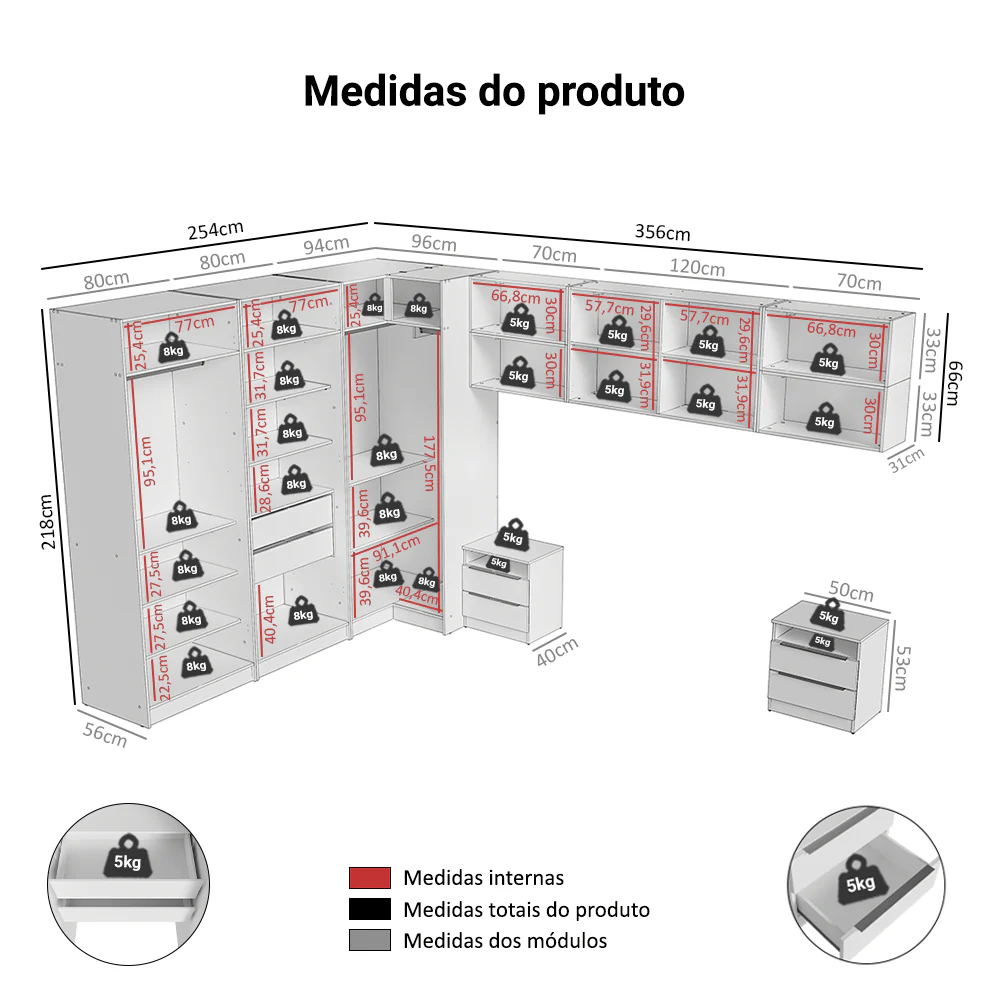 Quarto Completo Casal de Canto 610 cm com Mesa de Cabeceira Branco Neo Madesa - Image 3