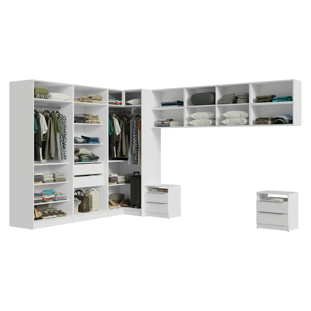 Quarto Completo Casal de Canto 610 cm com Mesa de Cabeceira Branco Neo Madesa - Image 5