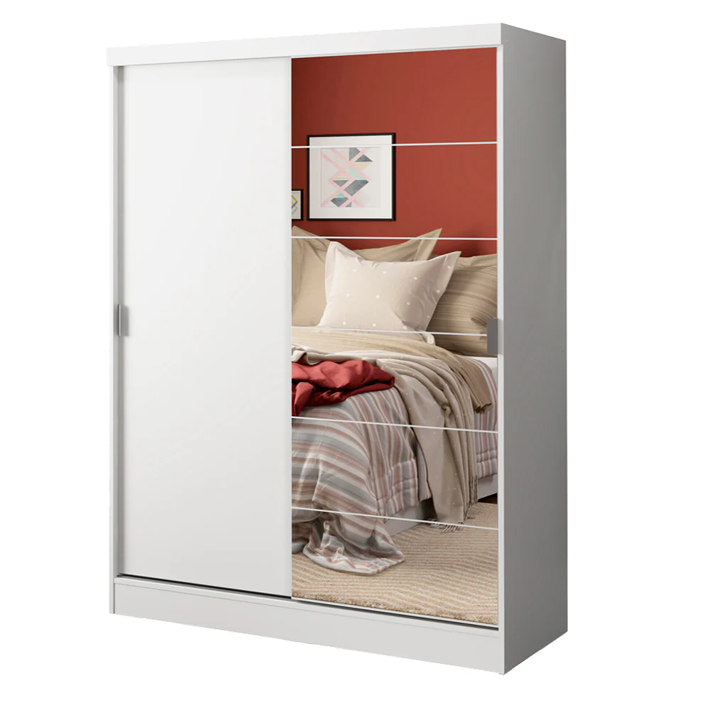 Quarto Completo com Guarda-Roupa Luke 2 Portas com Espelho e Cabeceira com 2 Mesas de Cabeceira Madesa Branco - Image 4