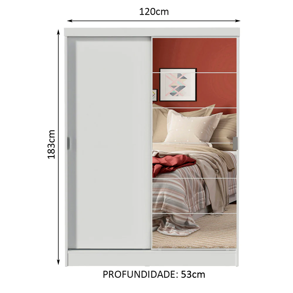Quarto Completo com Guarda-Roupa Luke 2 Portas com Espelho e Cabeceira com 2 Mesas de Cabeceira Madesa Branco - Image 6