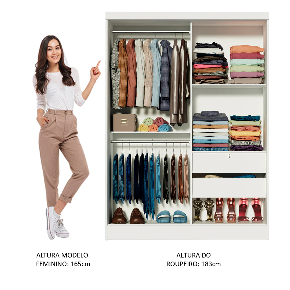 Quarto Completo com Guarda-Roupa Luke 2 Portas com Espelho e Cabeceira com 2 Mesas de Cabeceira Madesa Branco - Image 9