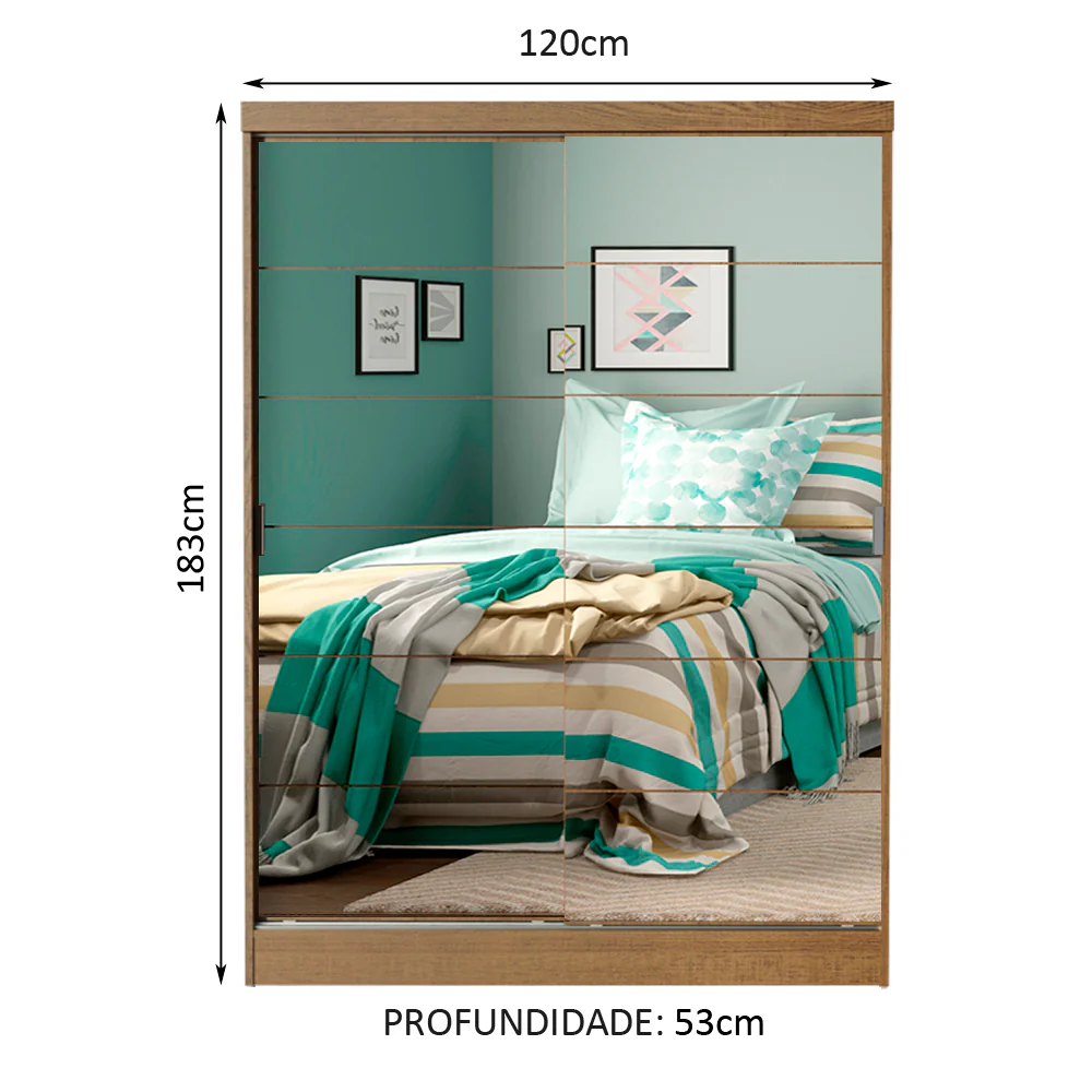 Quarto Completo com Guarda-Roupa Luke 2 Portas de Espelho e Cabeceira com 2 Mesas de Cabeceira Madesa Rustic - Image 6