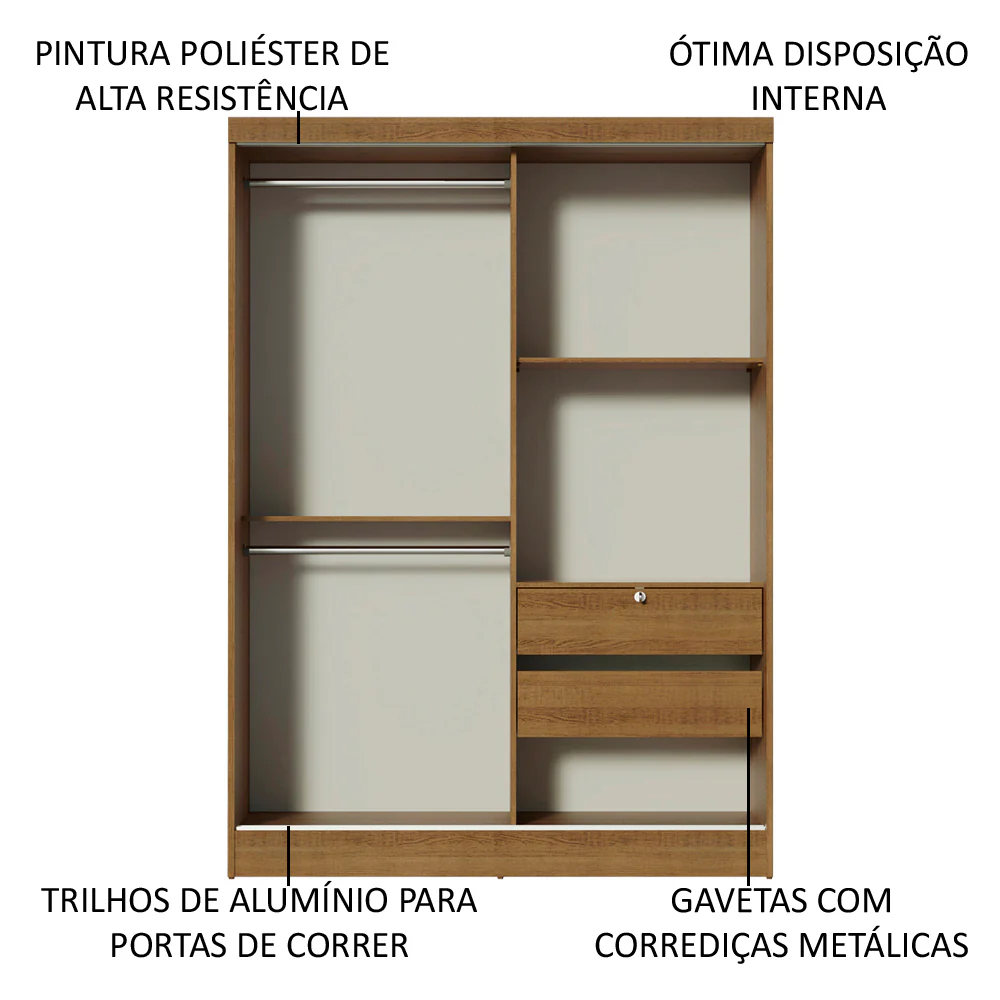 Quarto Completo com Guarda-Roupa Luke 2 Portas de Espelho e Cabeceira com 2 Mesas de Cabeceira Madesa Rustic - Image 7