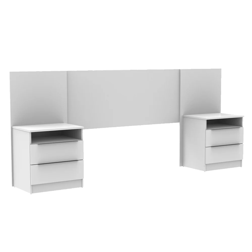 Quarto Completo com Guarda-Roupa Luke 2 Portas de Espelho e Cabeceira com 2 Mesas de Cabeceira Madesa Branco - Image 3