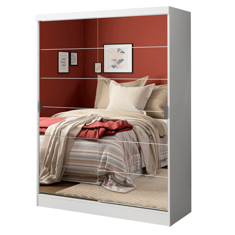 Quarto Completo com Guarda-Roupa Luke 2 Portas de Espelho e Cabeceira com 2 Mesas de Cabeceira Madesa Branco - Image 4
