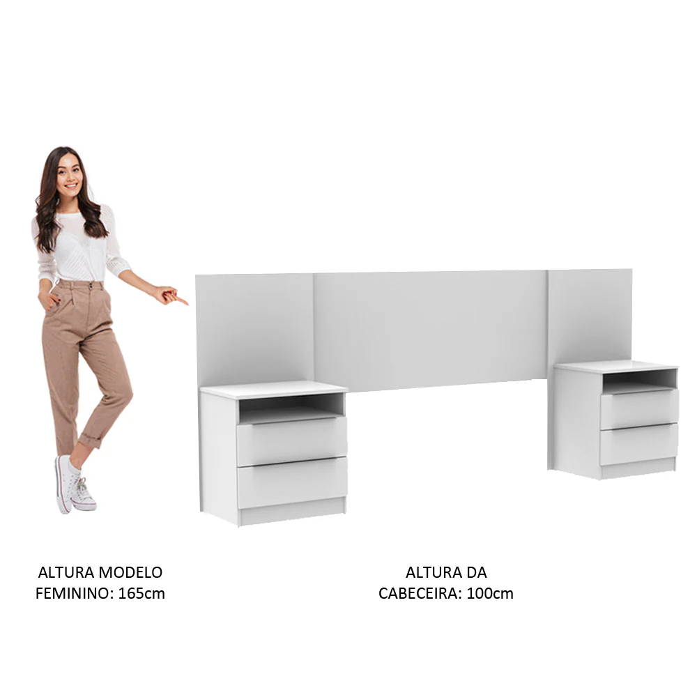 Quarto Completo com Guarda-Roupa Luke e Cabeceira com 2 Mesas de Cabeceira Madesa Branco - Image 10