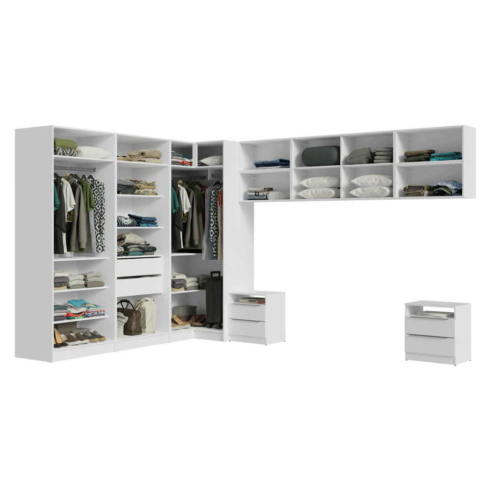 Quarto Completo de Canto Casal 610 cm com Mesa de Cabeceira Branco Neo Madesa - Image 5