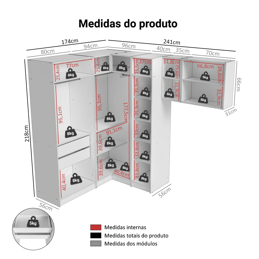 Quarto Completo Solteiro De Canto 415 cm Branco Neo Madesa - Image 3