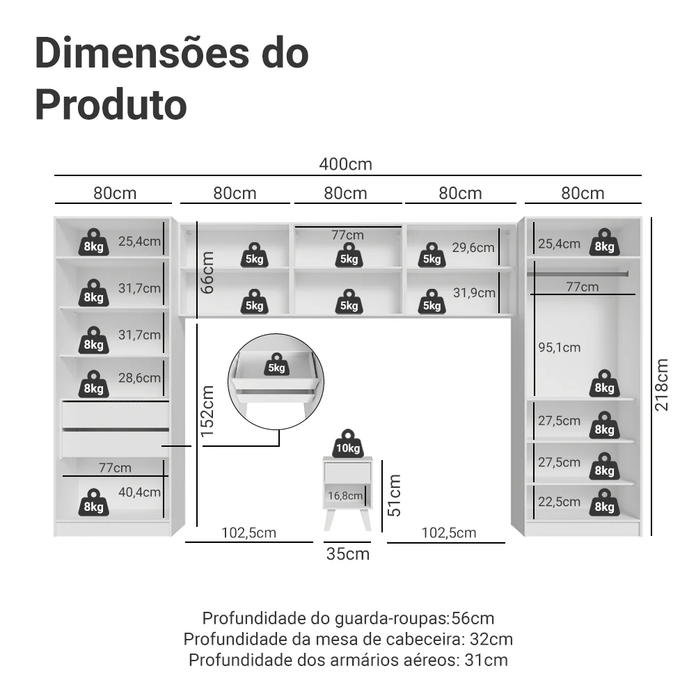 Quarto Infantil com 2 Guarda-Roupas com Espelhos Neo 3 Aéreos 1 Mesa de Cabeceira Branco Madesa - Image 3