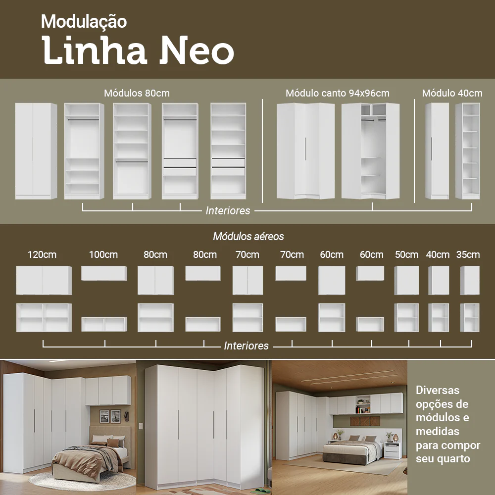 Quarto Infantil com 2 Guarda-Roupas Neo com Espelhos 2 Aéreos 1 Cômoda Branco Madesa 04 - Image 11