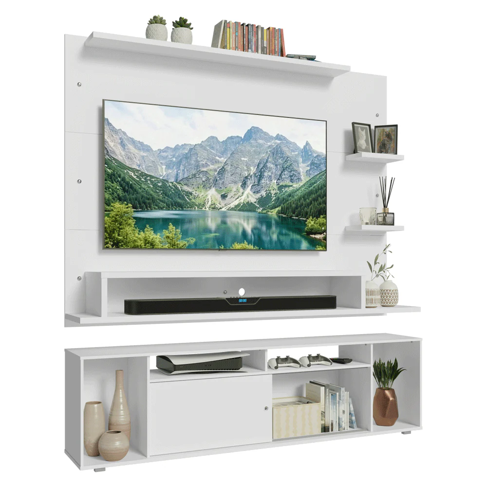 Rack com Painel para TV até 60 Polegadas 180 cm Branco Cancun Madesa - Image 2
