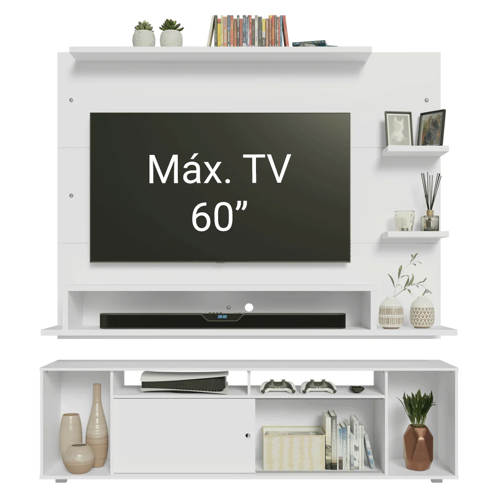 Rack com Painel para TV até 60 Polegadas 180 cm Branco Cancun Madesa - Image 5