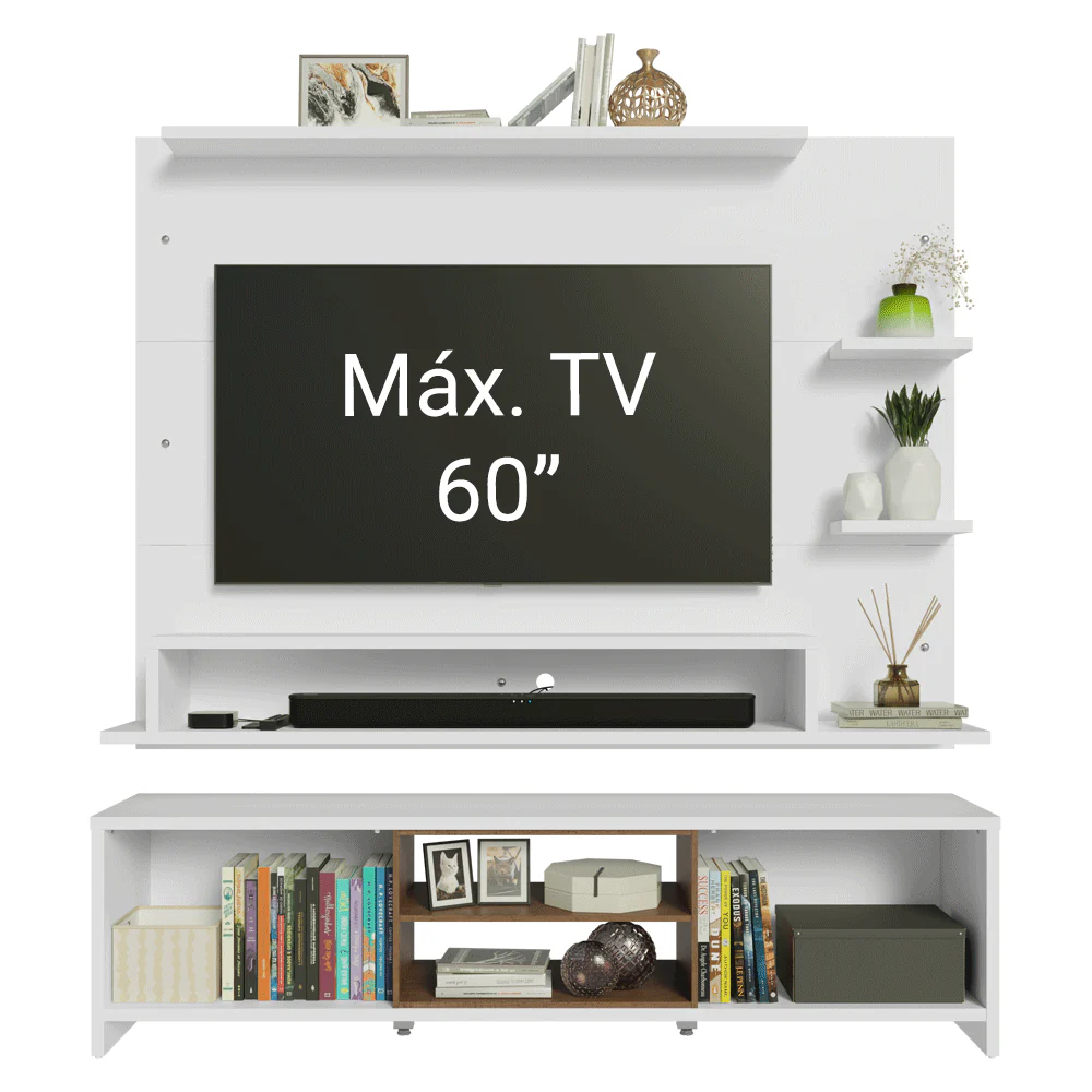 Rack com Painel para TV até 60 Polegadas 180 cm Branco/Rustic Metz Madesa - Image 5