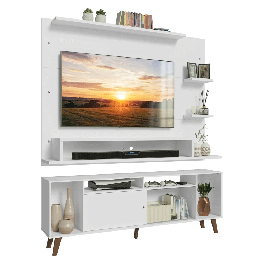 Rack com Painel para TV até 60 Polegadas 180 cm com Pés Branco/Rustic Cancun Madesa - Image 2