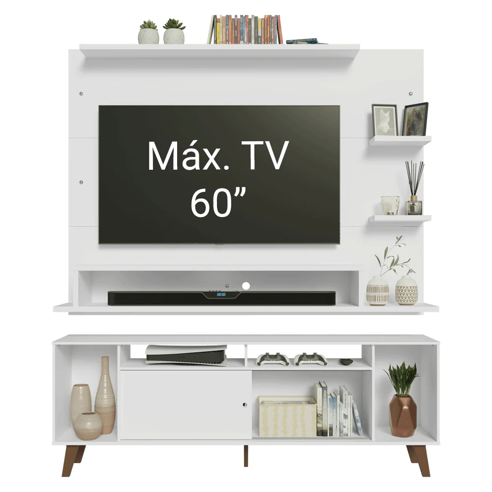 Rack com Painel para TV até 60 Polegadas 180 cm com Pés Branco/Rustic Cancun Madesa - Image 5