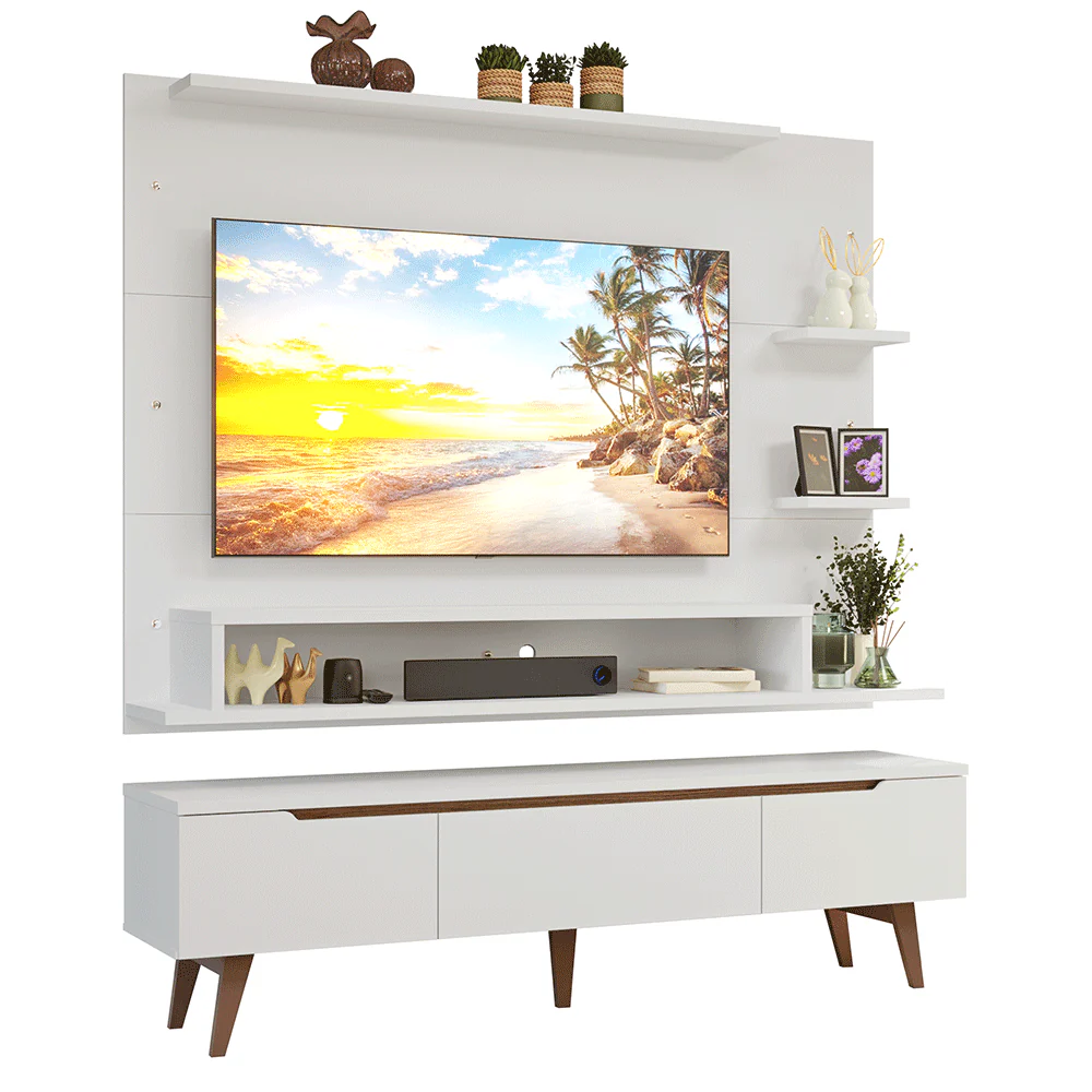 Rack com Painel para TV até 60 Polegadas 180 cm com Pés Branco/Rustic Reims Madesa - Image 2