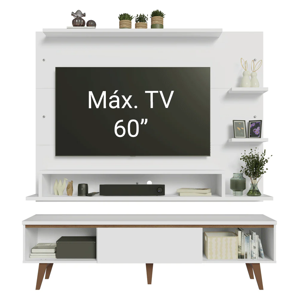 Rack com Painel para TV até 60 Polegadas 180 cm com Pés Branco/Rustic Reims Madesa - Image 5