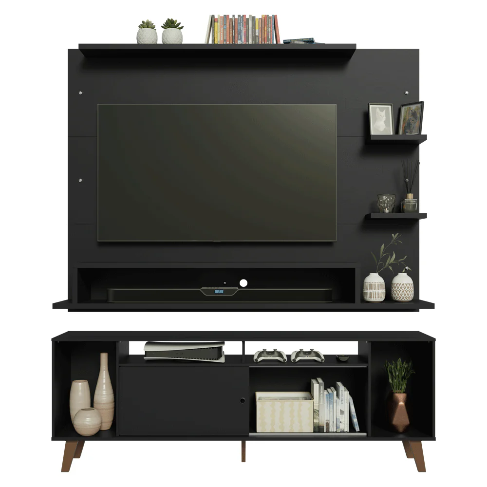 Rack com Painel para TV até 60 Polegadas 180 cm com Pés Preto/Rustic Cancun Madesa - Image 8