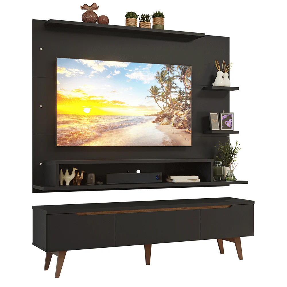 Rack com Painel para TV até 60 Polegadas 180 cm com Pés Preto/Rustic Reims Madesa - Image 2