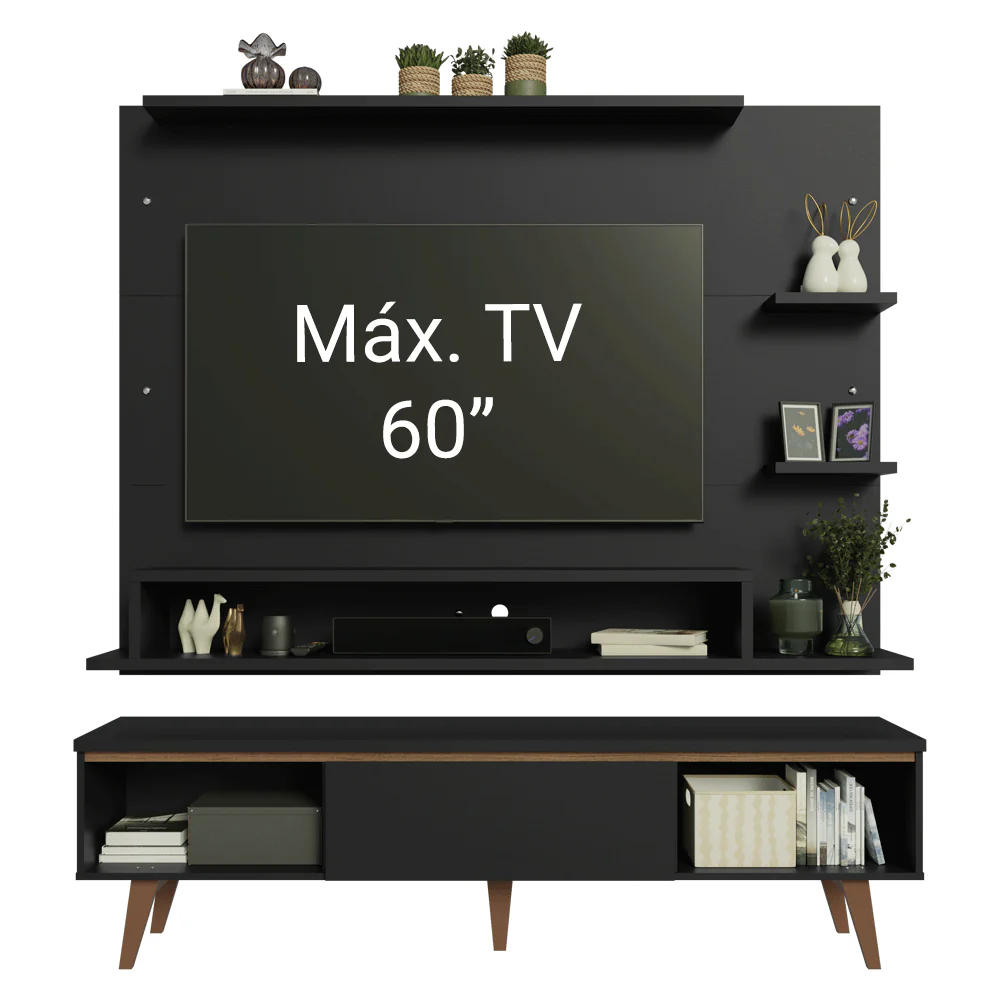 Rack com Painel para TV até 60 Polegadas 180 cm com Pés Preto/Rustic Reims Madesa - Image 5