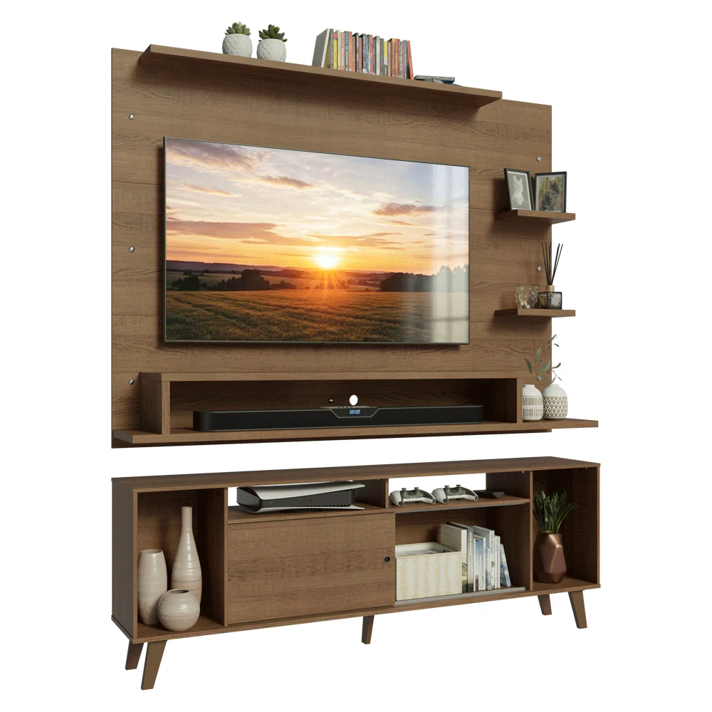 Rack com Painel para TV até 60 Polegadas 180 cm com Pés Rustic Cancun Madesa - Image 2