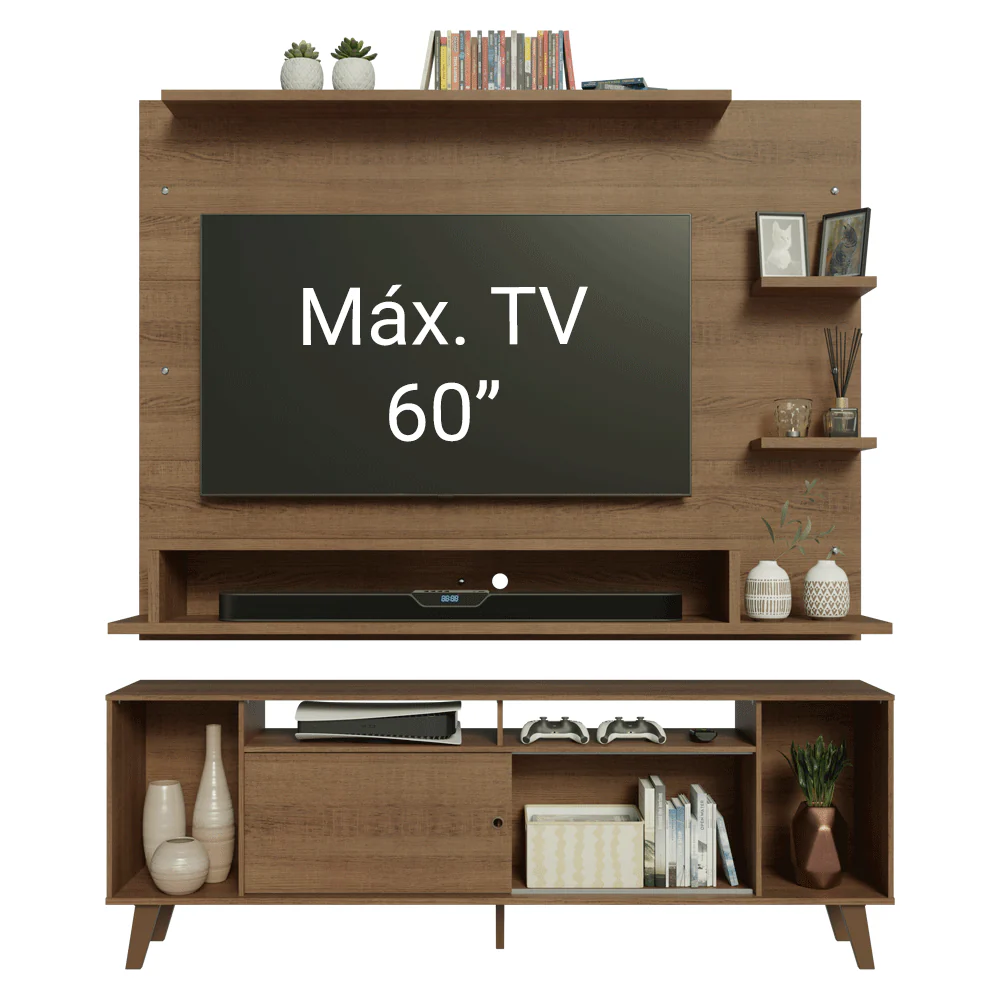 Rack com Painel para TV até 60 Polegadas 180 cm com Pés Rustic Cancun Madesa - Image 5