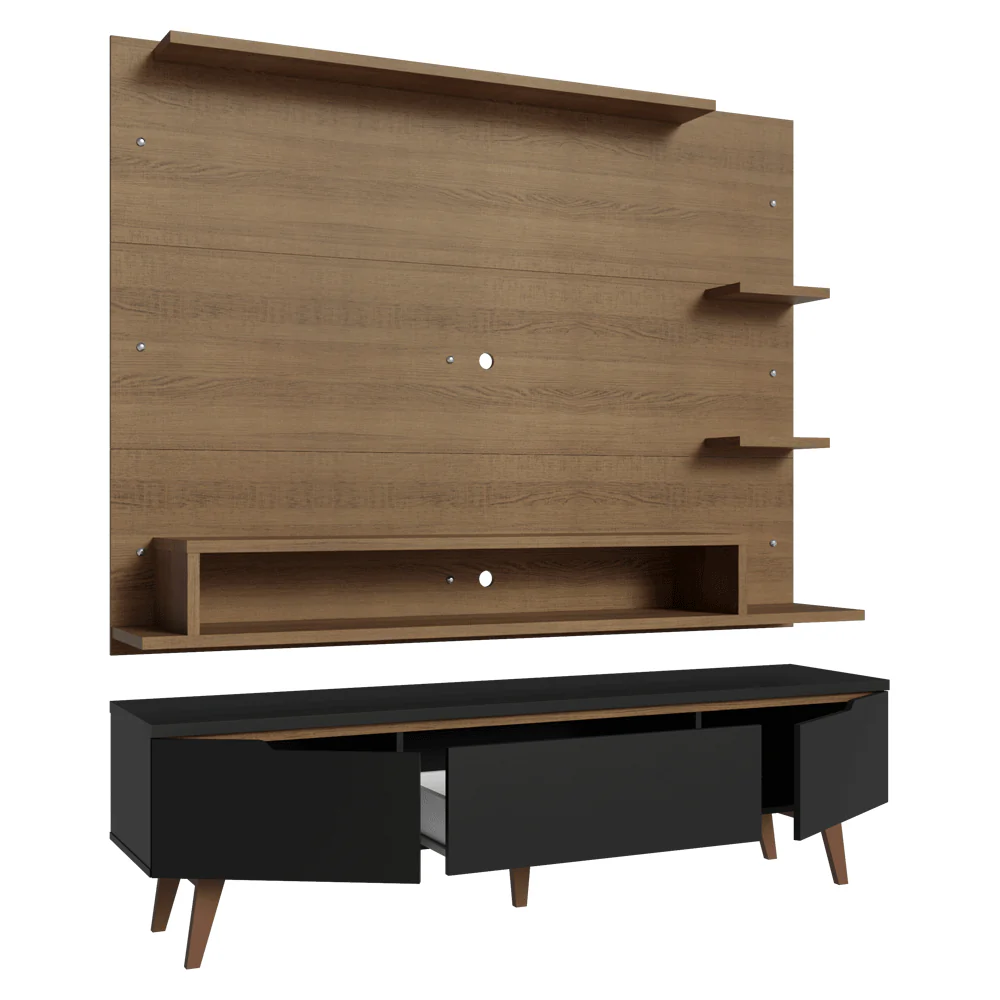 Rack com Painel para TV até 60 Polegadas 180 cm com Pés Rustic/Preto/Rustic Reims Madesa - Image 9