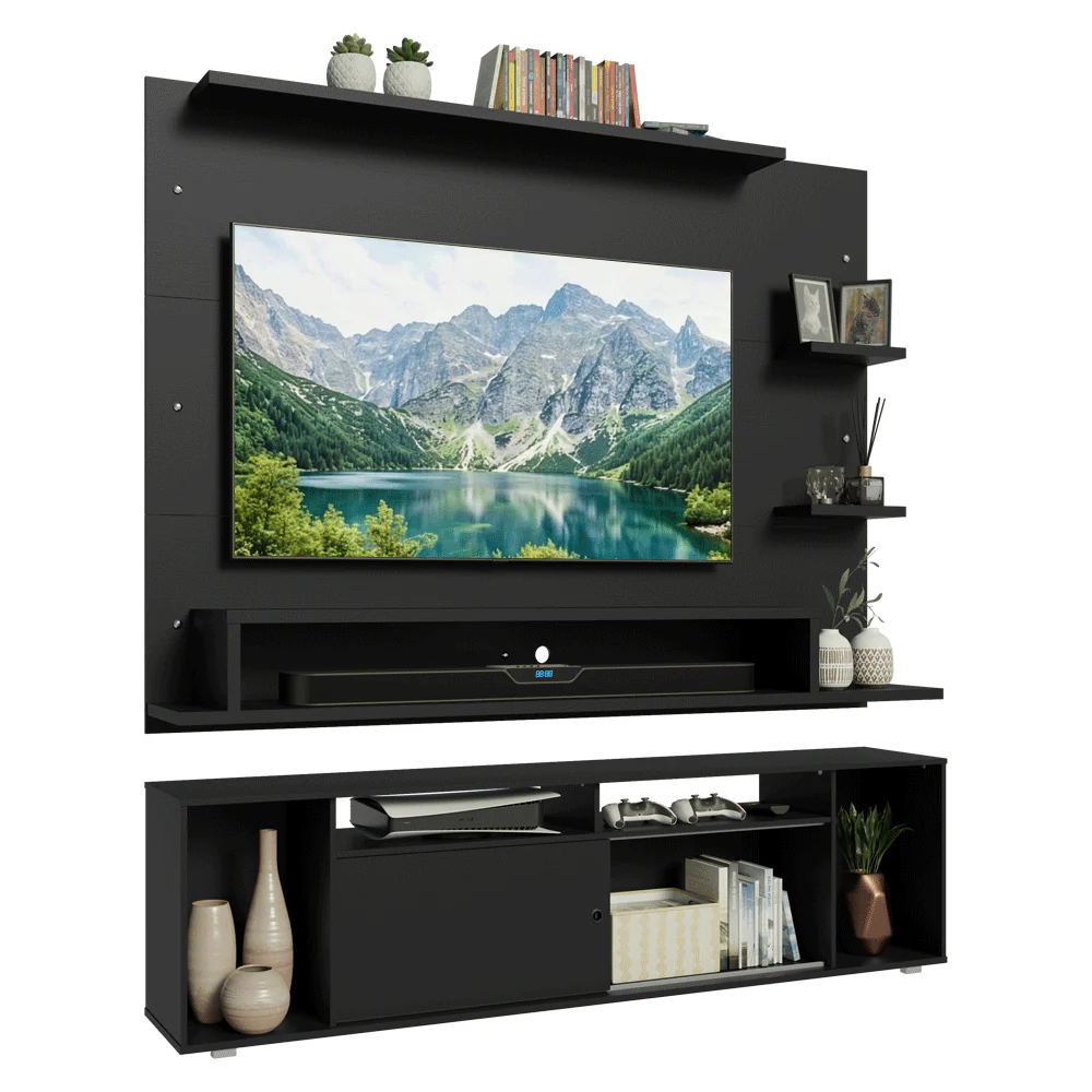 Rack com Painel para TV até 60 Polegadas 180 cm Preto Cancun Madesa - Image 2
