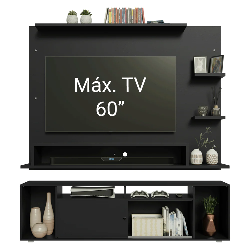Rack com Painel para TV até 60 Polegadas 180 cm Preto Cancun Madesa - Image 5