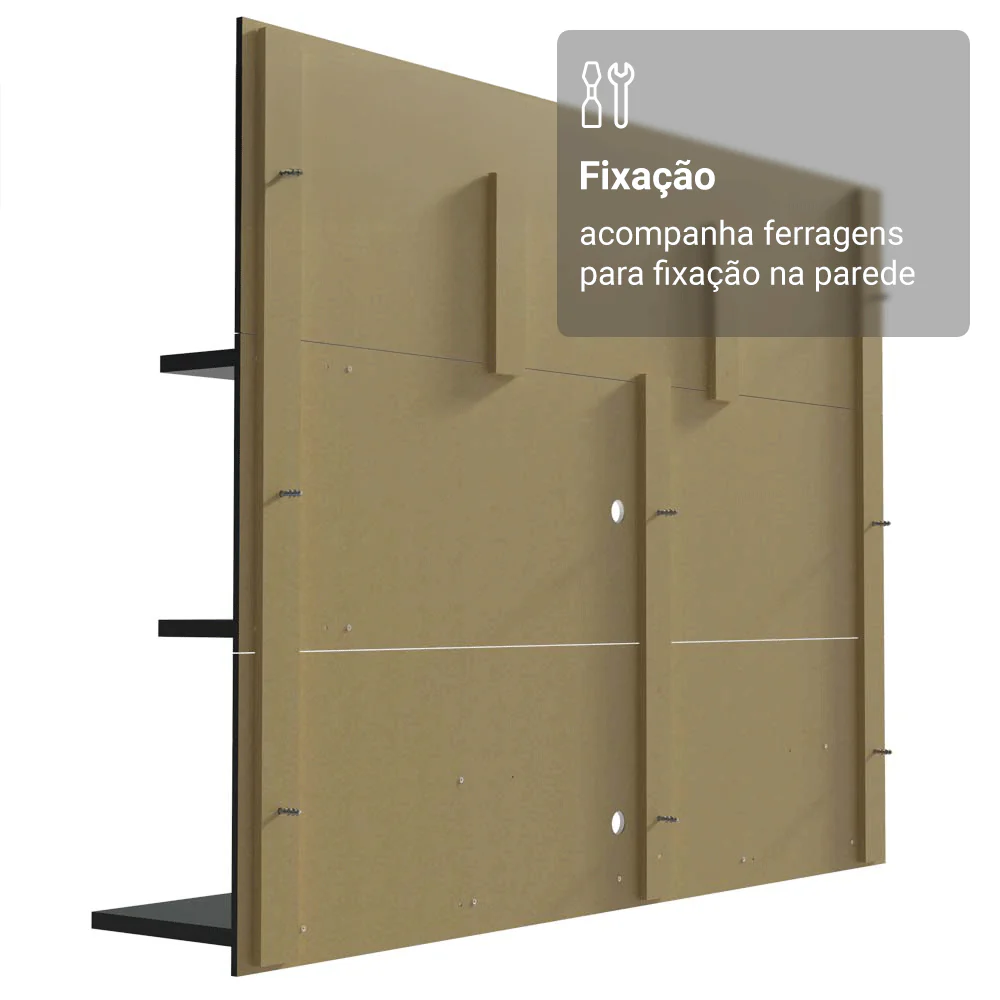 Rack com Painel para TV até 60 Polegadas 180 cm Preto Cancun Madesa - Image 7