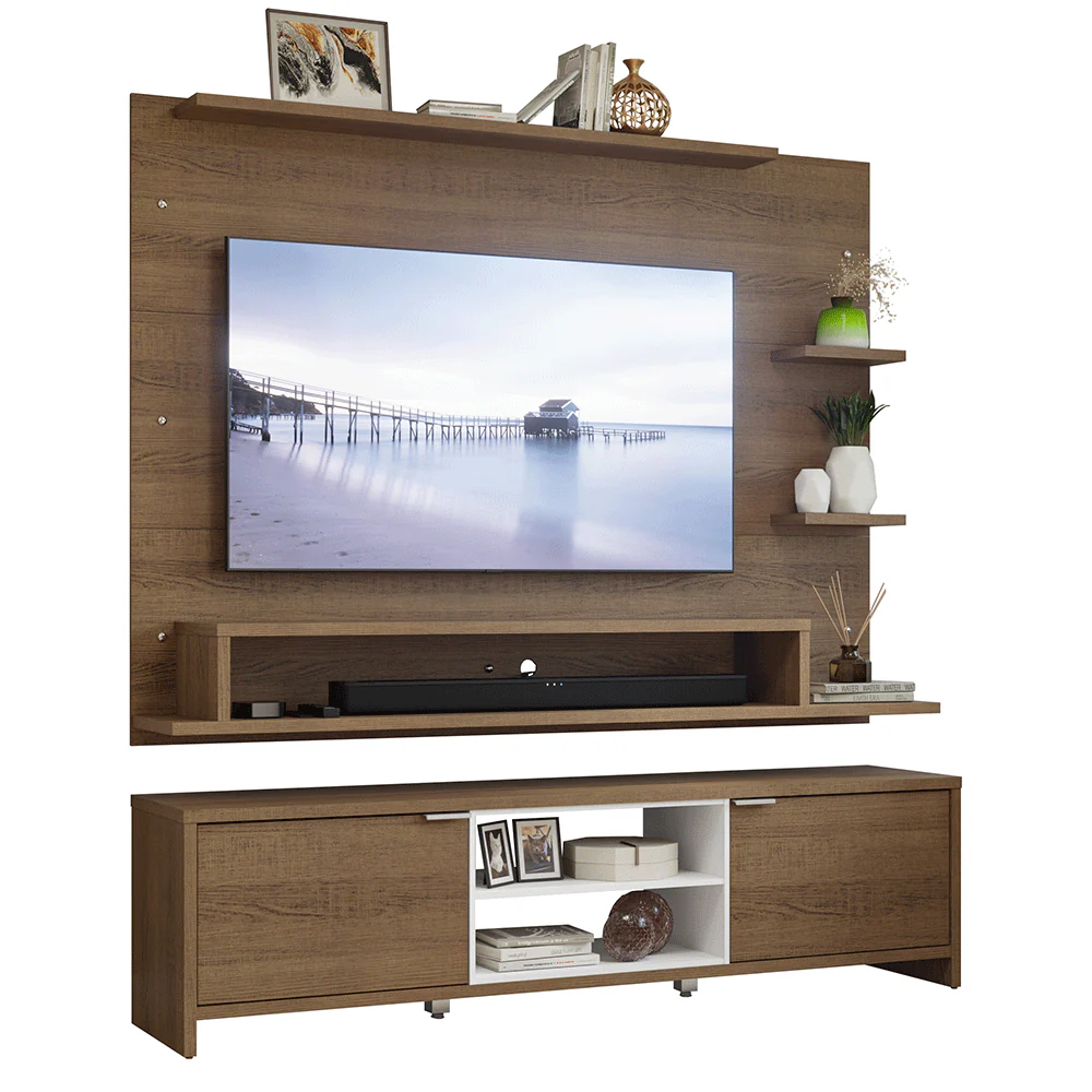 Rack com Painel para TV até 60 Polegadas 180 cm Rustic/Branco Metz Madesa - Image 2