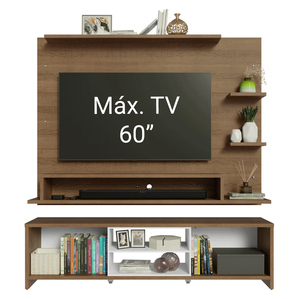 Rack com Painel para TV até 60 Polegadas 180 cm Rustic/Branco Metz Madesa - Image 5