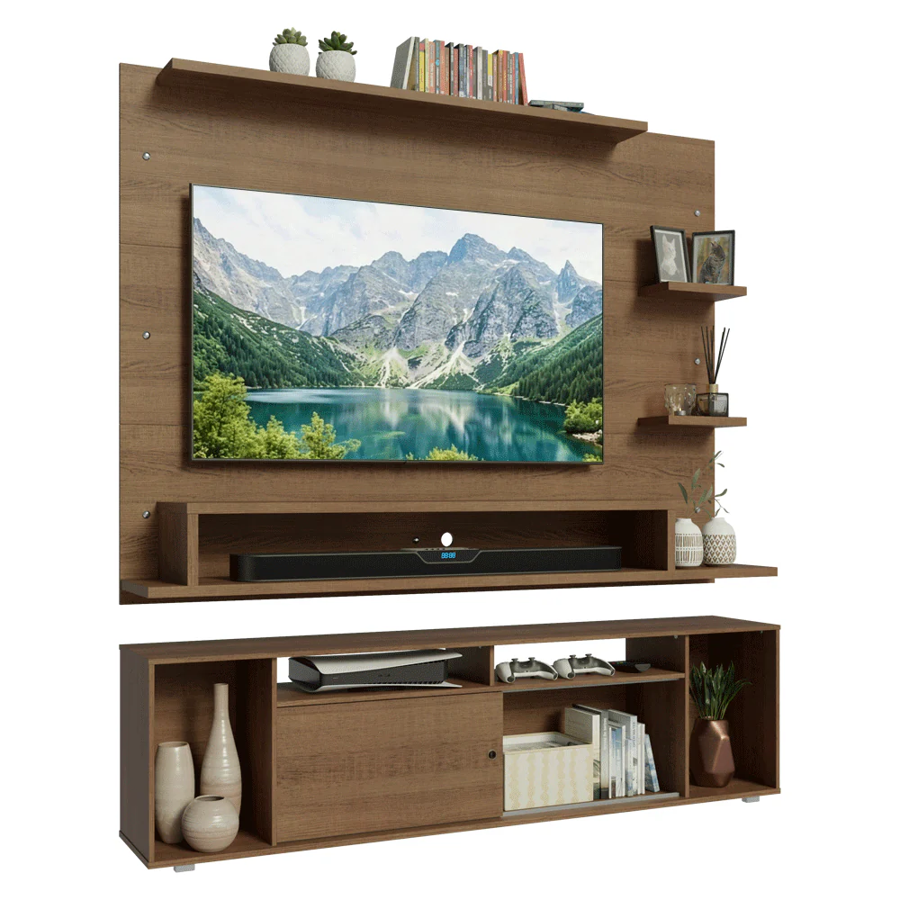 Rack com Painel para TV até 60 Polegadas 180 cm Rustic Cancun Madesa - Image 2