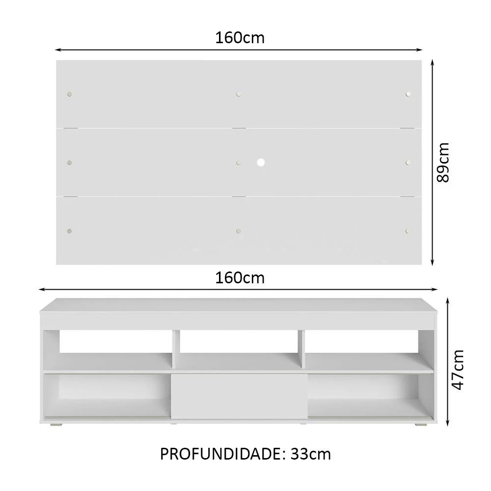 Rack com Painel para TV até 65 Polegadas Branco Orlando Madesa - Image 3