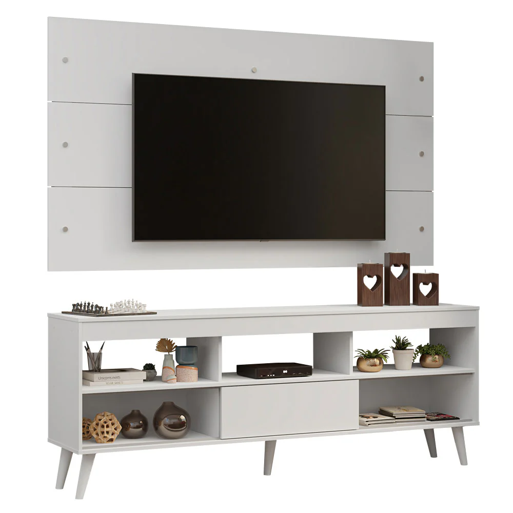 Rack com Painel para TV até 65 Polegadas com Pés Branco Detroit Madesa - Image 2