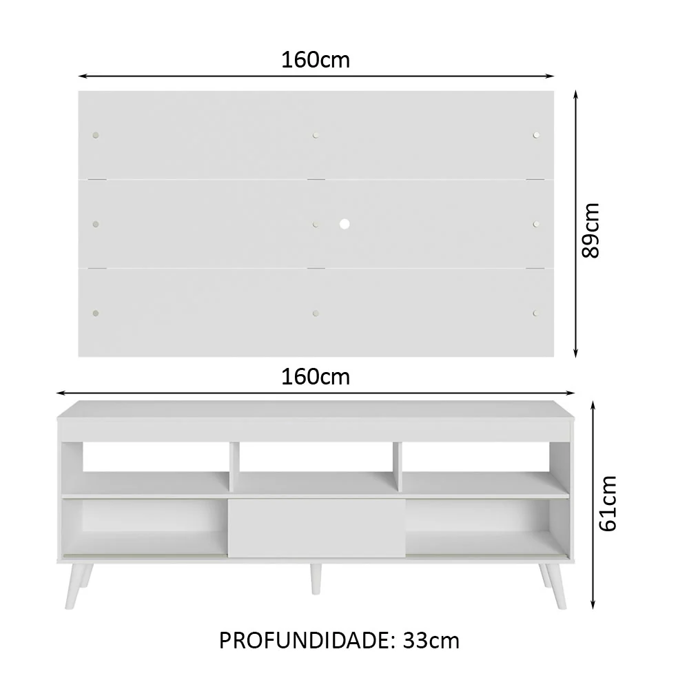 Rack com Painel para TV até 65 Polegadas com Pés Branco Detroit Madesa - Image 3