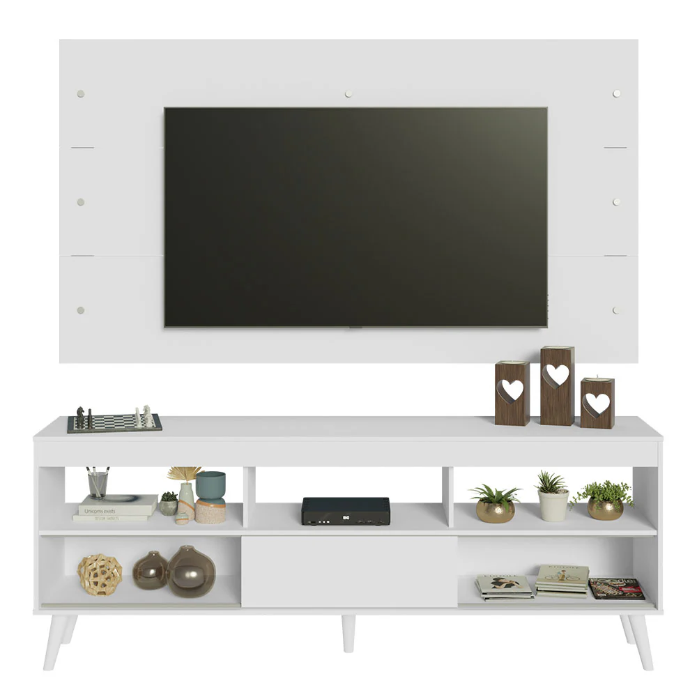 Rack com Painel para TV até 65 Polegadas com Pés Branco Detroit Madesa - Image 4